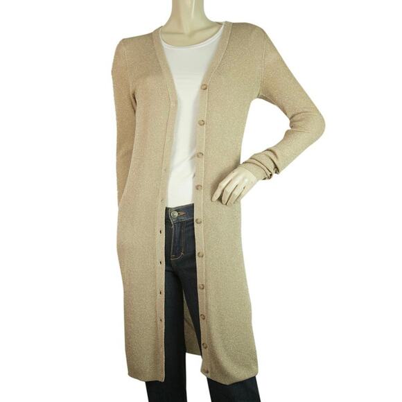 Dolce & Gabbana Women’s Gold Shimmer Long Button Up Cardigan Dress Silk Size XS - Picture 1 of 8